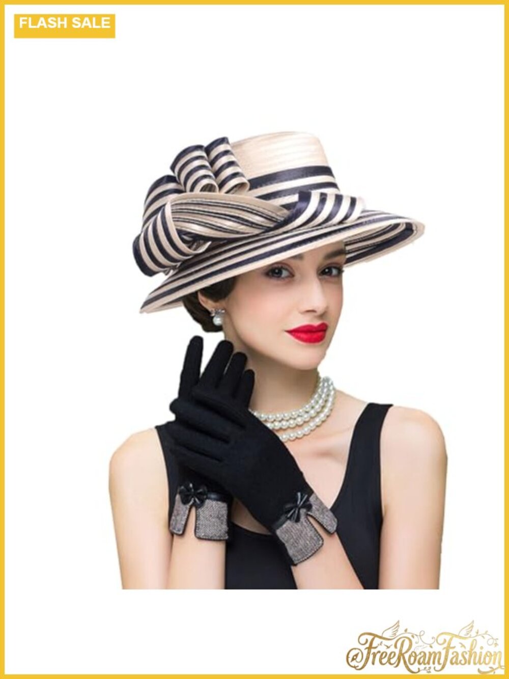 Women Derby Church Dress Fascinator Wide Brim Satin Hat 1920s Vintage Tea Party